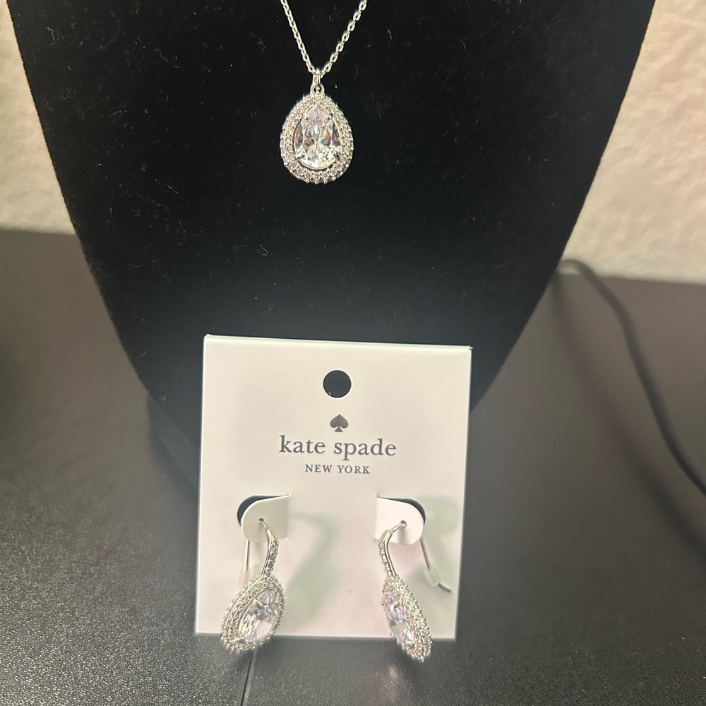 Kate Spade Silver Teardrop Necklace and Earring Set - Picture 2 of 4
